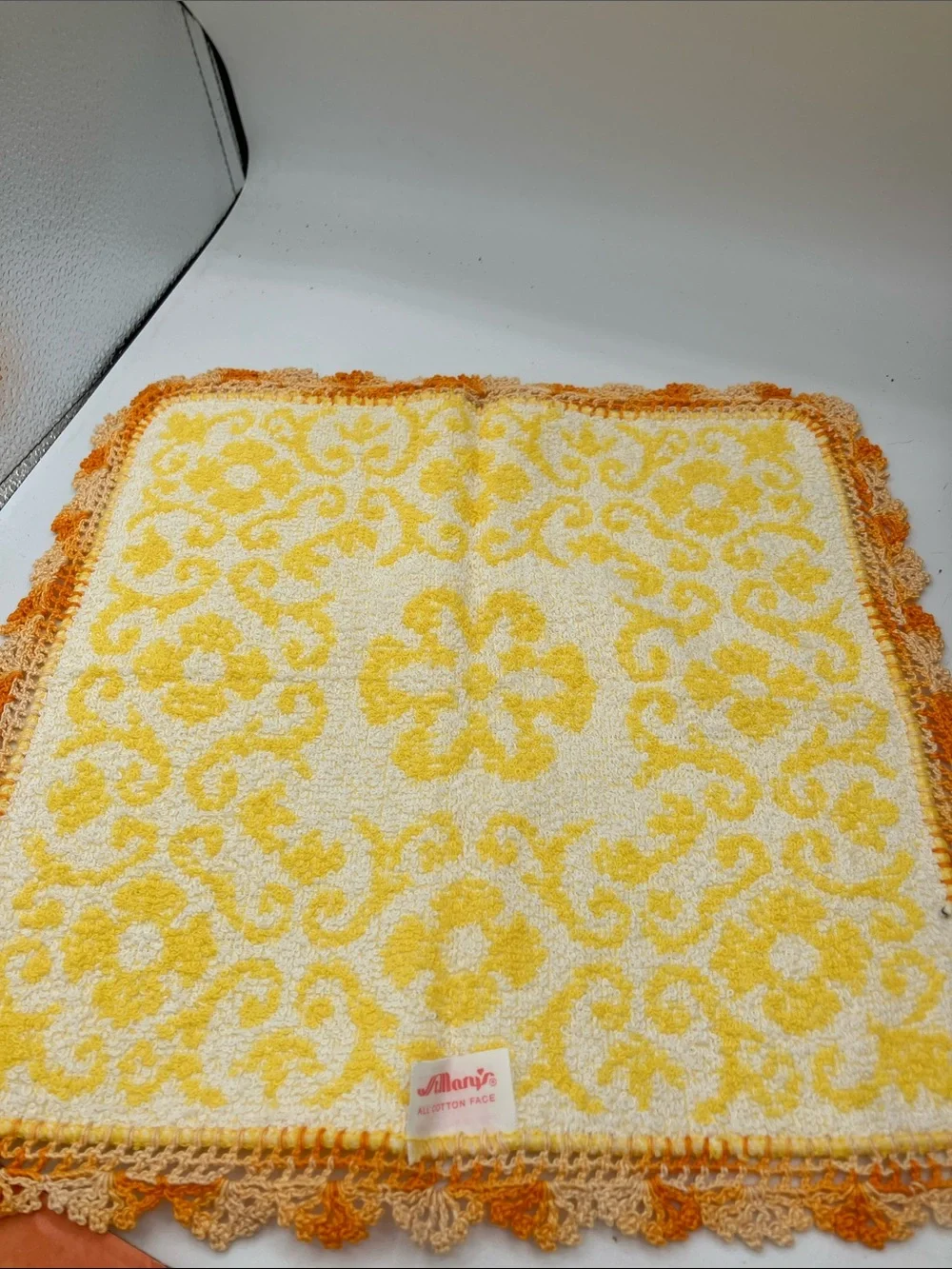 Yellow Crochet-Trim Wash Cloth
